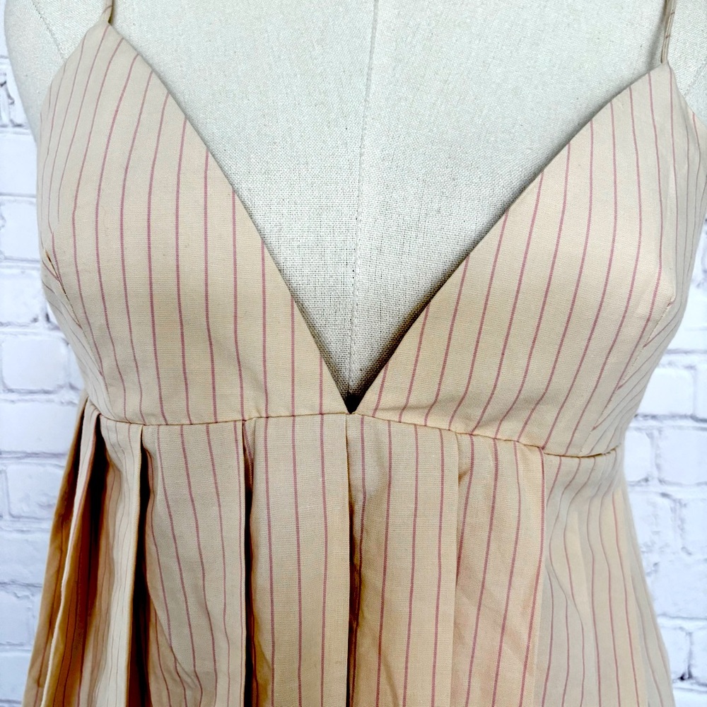 ZARA Pleated Cropped Spaghetti Strap Striped Tank Top--NWT--L - Picture 4 of 15